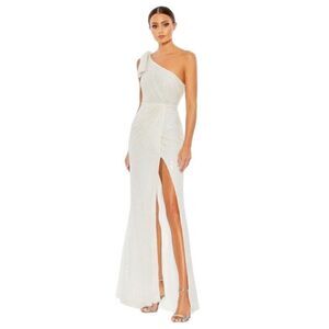 Mac Duggal - PEARL EMBELLISHED SOFT TIE ONE SHOULDER GOWN size 16 NWT
